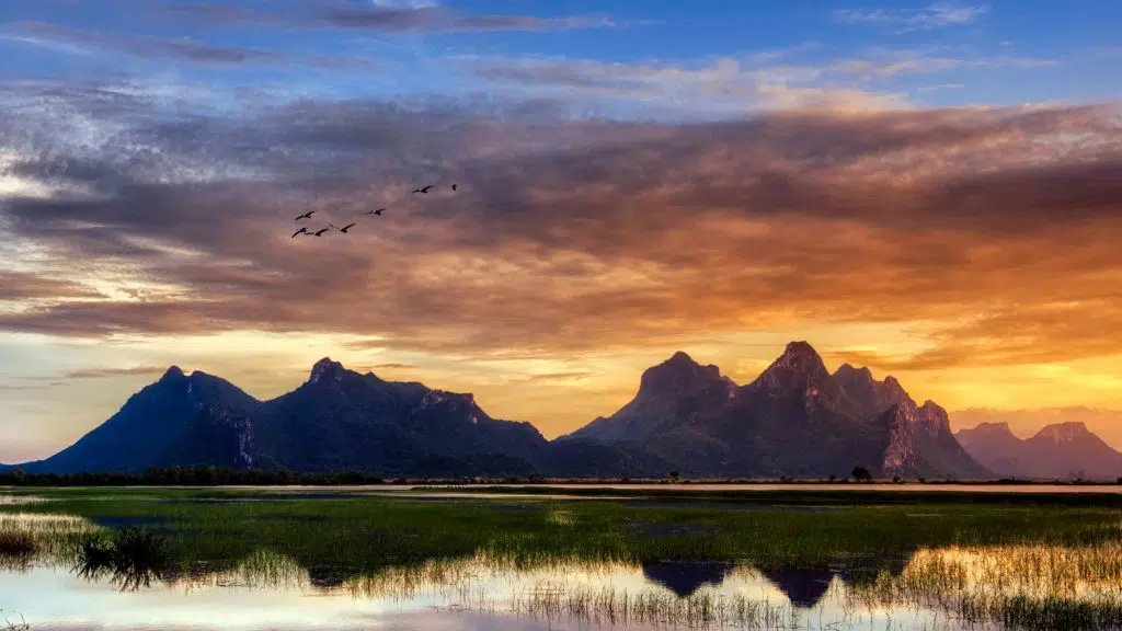 Beautiful sunset at the lake Khao Sam Roi Yot National Park Prachuap Khiri Khan
