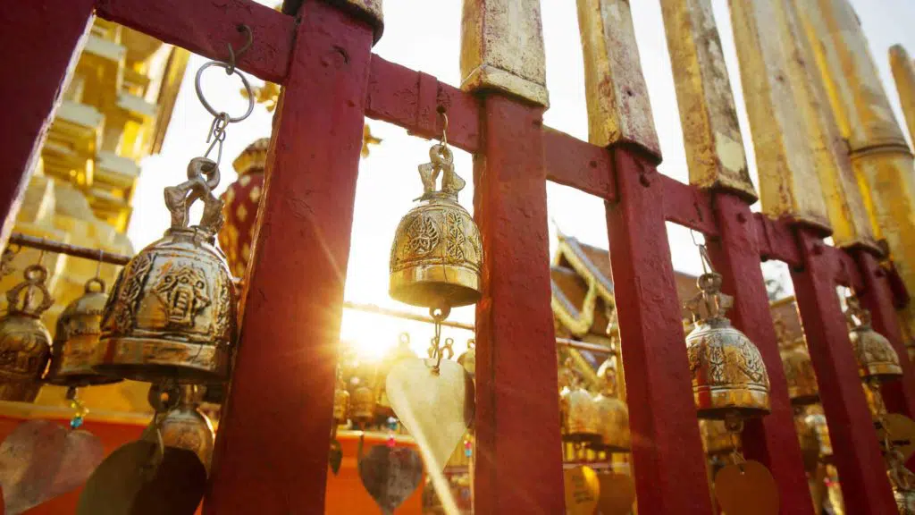 Mini Bell at Golden Fence around Golden Pagoda in Wat Phra That Doi Suthep in Chiangmai