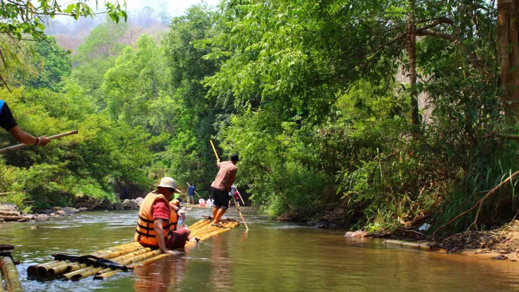 bamboo raft ride along the meandering river