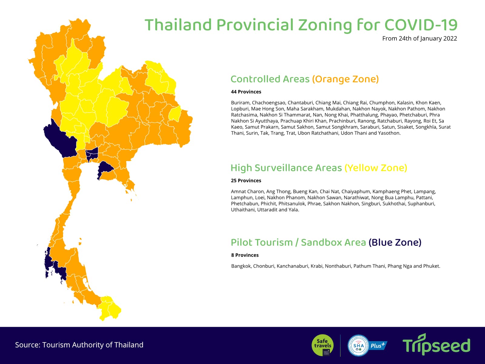 Map of Thailand displaying the covid-19 status by province