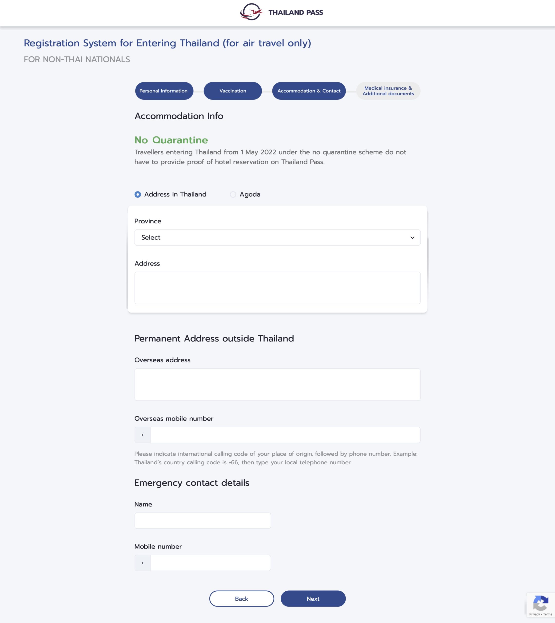 Thailand Pass Registration System Accomodation and contact details scaled