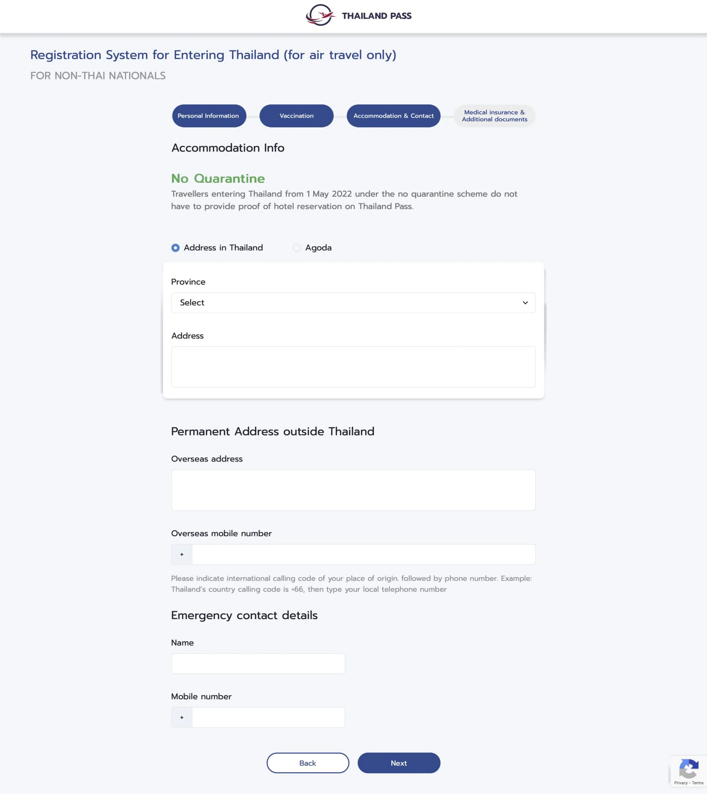 Thailand Pass Registration System Accomodation and contact details scaled