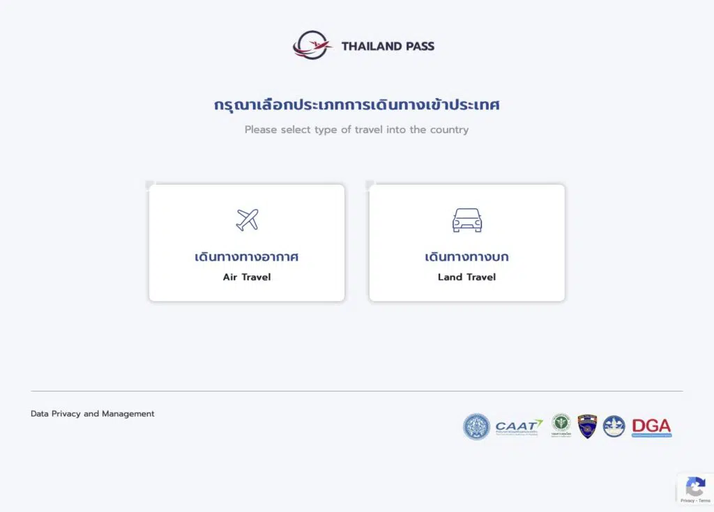 Thailand Pass Registration System Homepage